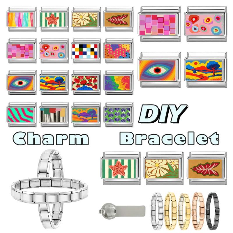 Y2K Personalized DIY Italian Creative Colors Charm Bracelet Flowers Eyes Starfish Bead Fit 9mm Stainless Steel Bracelet Jewelry