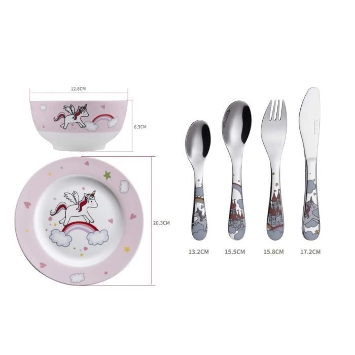 Service de table enfants - exzact - licorne - 6 pièces - plastique - compatible lave-vaisselle