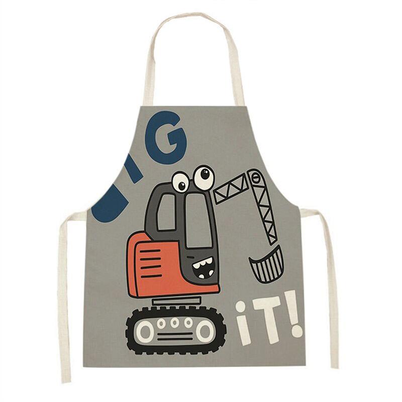 

Cartoon Excavator Car Print Linen Sleeveless Apron Stain-Proof Home Daily Use Parent-Child Clothing