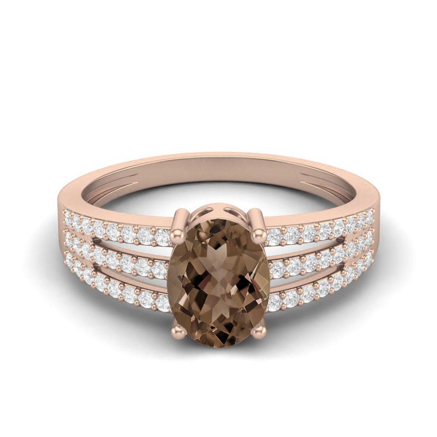 1.79 Ctw Oval Smoky Quartz 925 Sterling Silver Rose Vermeil Split Shank Women Engagement Ring 7