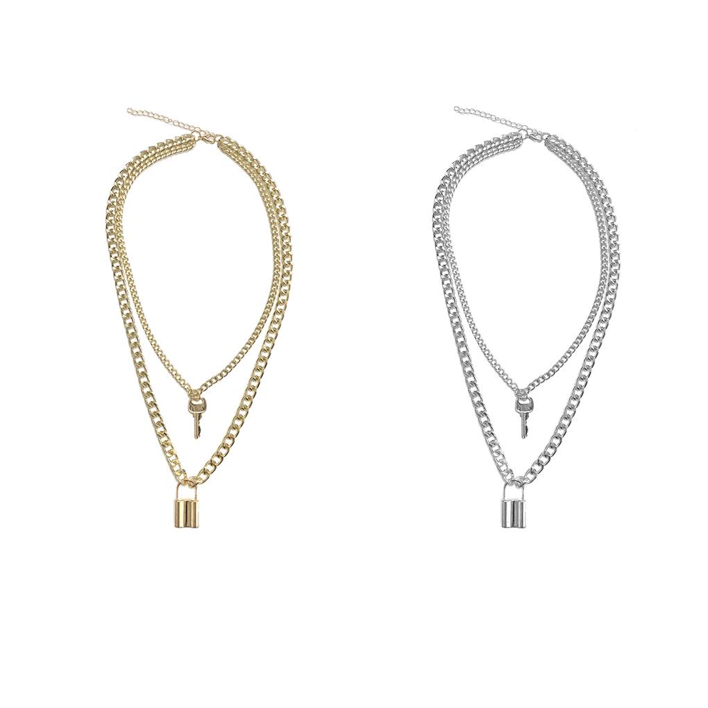 Multi Layer Necklace Vintage Key Lock Pendant Sweater Chain Charm Jewelry Gift for Women Girls