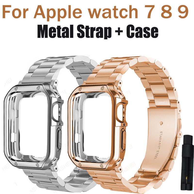 

Металлический ремешок + чехол из ТПУ для Apple Watch 7, 8, 9, 45 мм, 41 мм, 49 мм, браслет 6, 5, 4, Se, 44 мм, 40 мм, чехол из ТПУ для Iwatch, 42 мм, браслет + защитный чехол