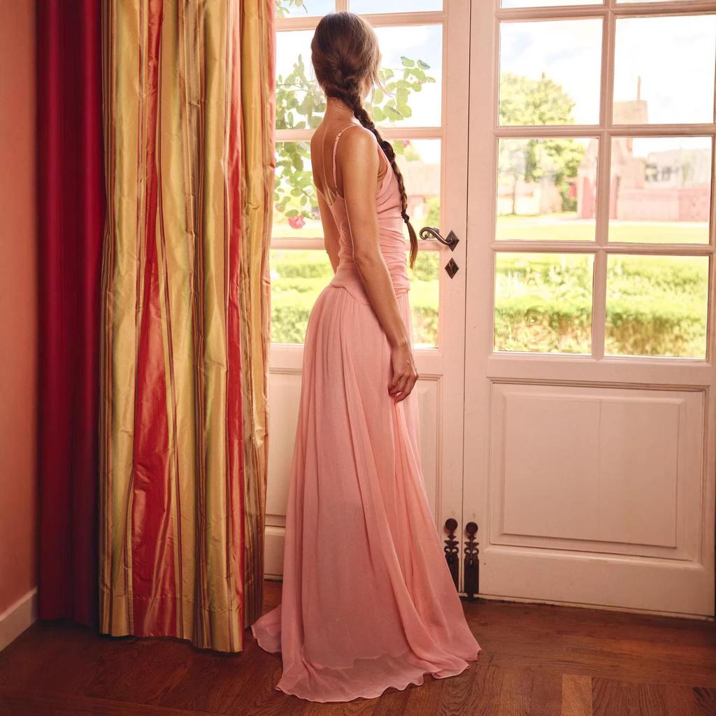 2025 European & American Sexy Deep V-Neck Solid Color Cute Dress