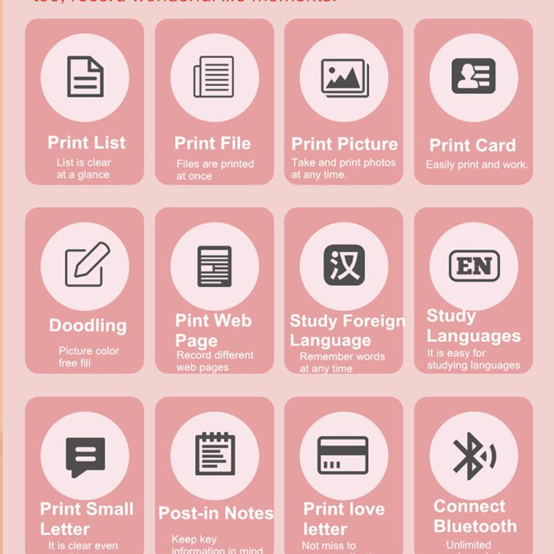 Smartphone IOS Android Digital Instant Photo Printer Cute Portable Mini BT Wireless Thermal Printer