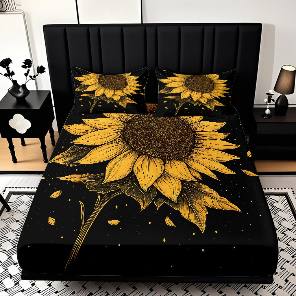Home Textiles Sunflower Pattern 3D Digital Printing Sanded Sheet Three-Piece Set, Pattern