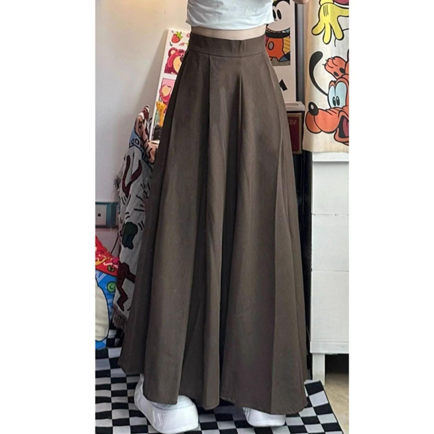 

Plus Size Maillard Long Pleated Skirt for Women - Spring/Autumn Slimming Drape Business Skirt XL (130-170 Jin) чёрный