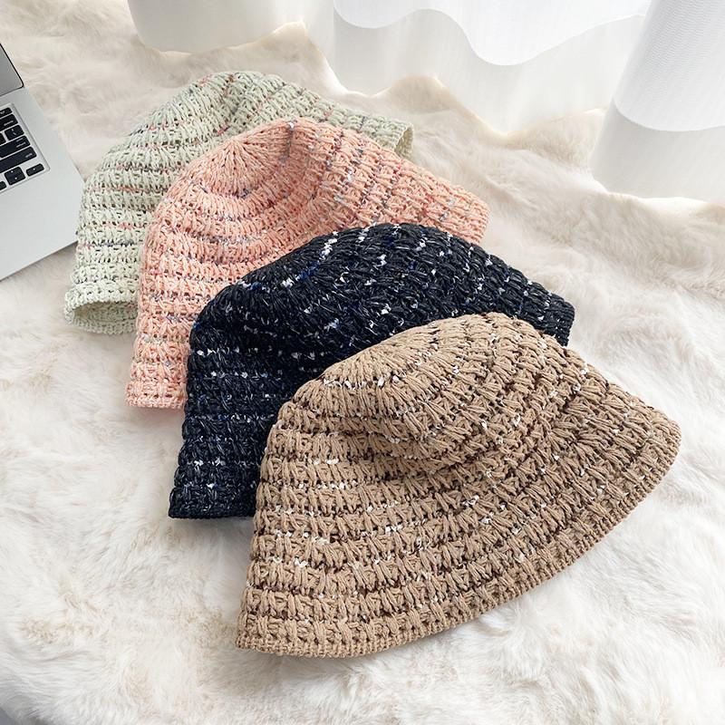 Fashionable Round Top Short Brim Knit Hat For Women Sun Protection Breathable Pink Black Khaki Blue Rose Beige