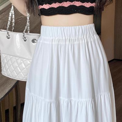 Summer A-line Skirts Chiffon White High Waist Elastic Long Skirts Vintage  Skirts