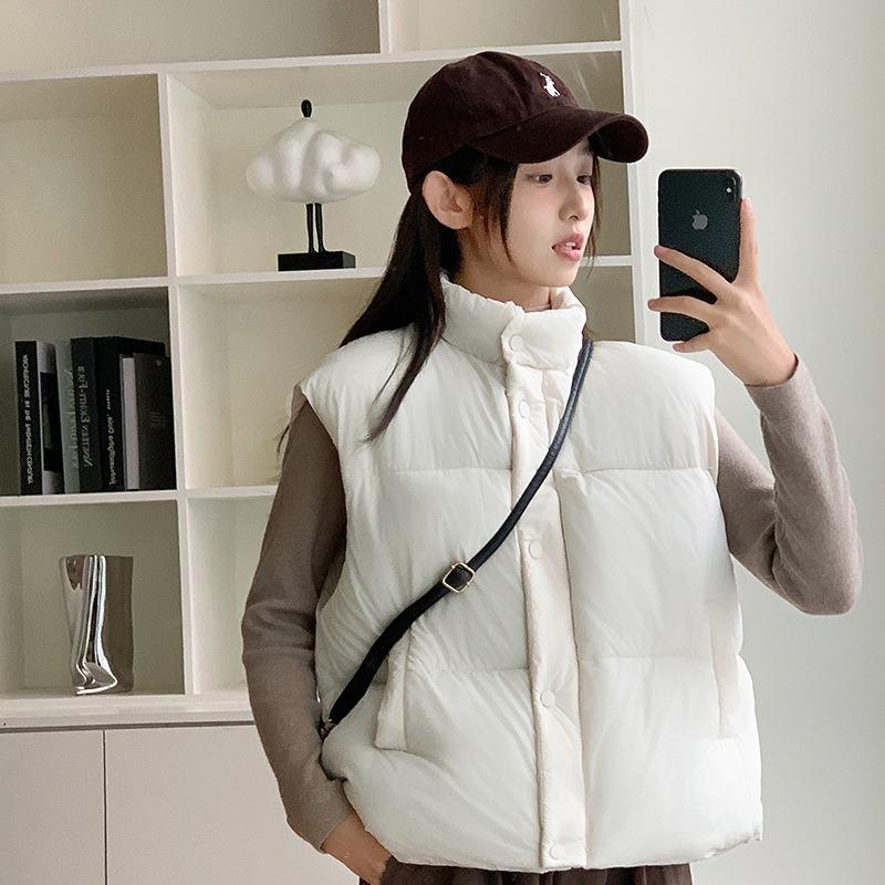 Light Blue Sleeveless Stand-up Neck Down Cotton Jacket Women's Winter New Small Short Warm Bread Jacket