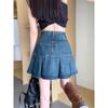 Summer Plus Size High Waisted Pleated Denim Skirt A Line Bodycon Short Skirt