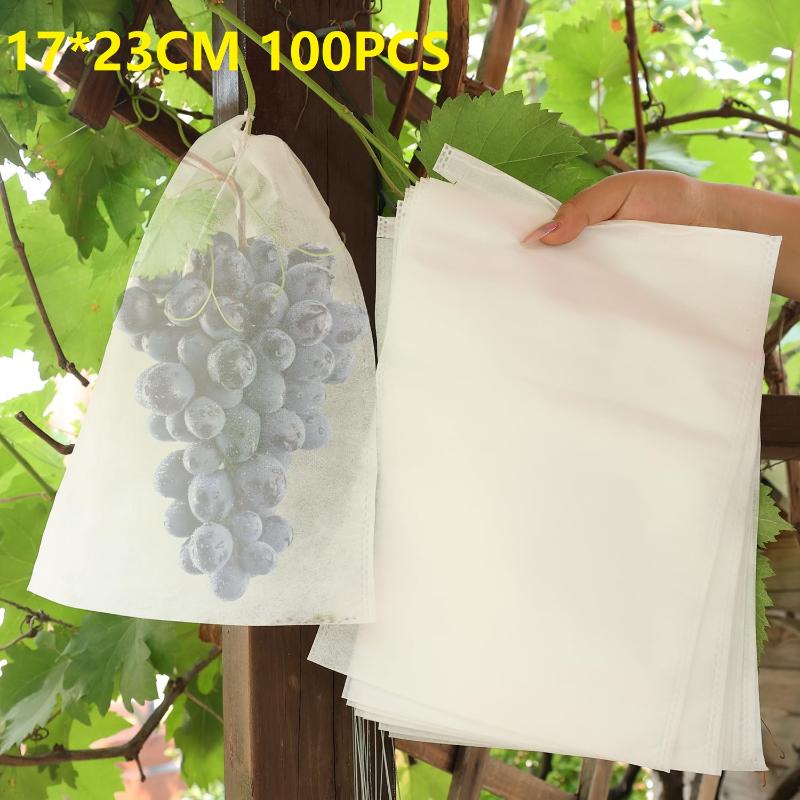 100 Pezzi Sacchetti Protezione Frutta con Coulisse Rete a Maglia Traspirante Copertura Anti Insetti Uccelli Parassiti per Albero di Pesco Pomodoro Uva