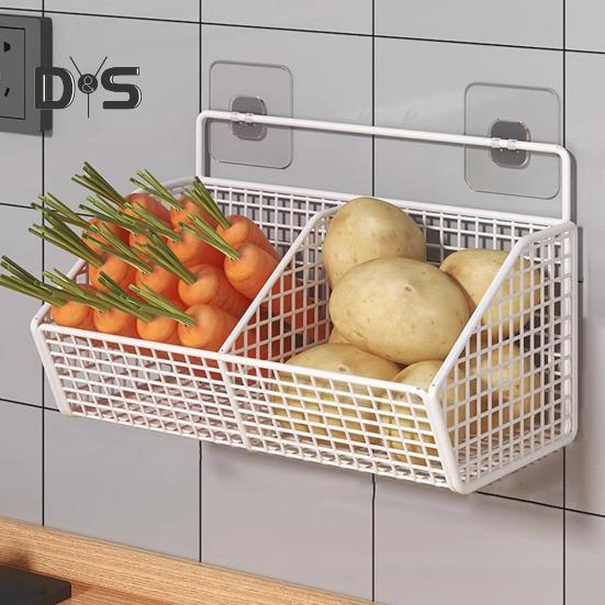 Coș de depozitare montat pe perete, design gol, puternic, portant, ușor de instalat, organizator de legume și ceapă, suport de depozitare