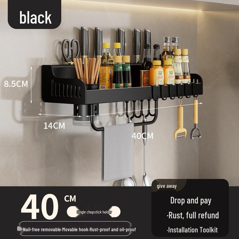 Stainless Steel Wall-Mounted Kitchen Storage Rack with Knife and Utensil Holder