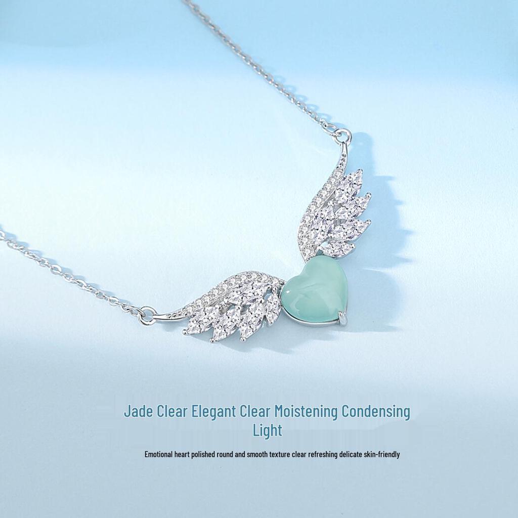 Tichiya Angel Wings Jade Necklace in S925 Sterling Silver - Luxurious Jade Wings Chain for Women