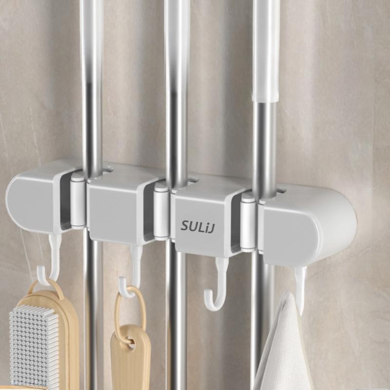 1pc, Hook, Wall Mounted Mop Holder, Non Perforated Hook, Balcony, Bathroom, and Toilet Buckle Fixed Broom Storage Rack.