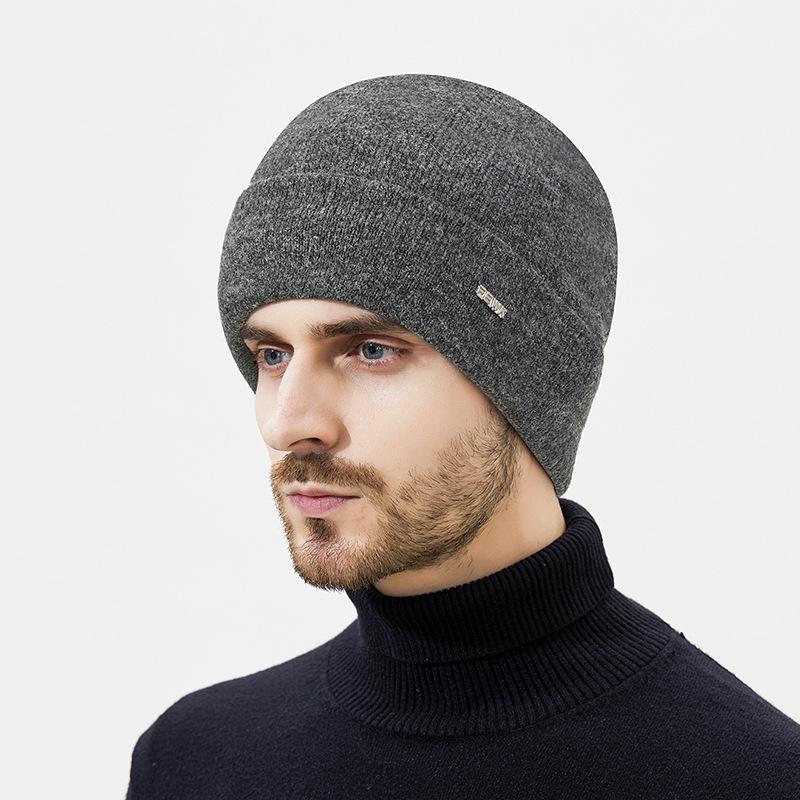 Winter Wool Plush Knitted Hat Men's Outdoor Travel Cycling Cold-Proof Ear Cover Head Wool Hat
