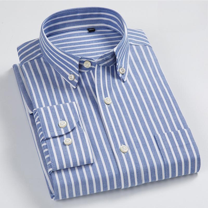 Hight Quality Plus Size 100%cotton Oxford Long-sleeve Shirts for Men Slim Fit Formal Plain Shirt Soft White Office Clothes