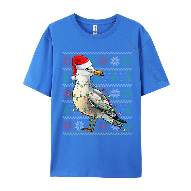 Seagull Wearing Santa Hat Xmas Lights Seagull Christmas T Shirt Funny Homme T-Shirt Pure Cotton Sweatshirt Oversized