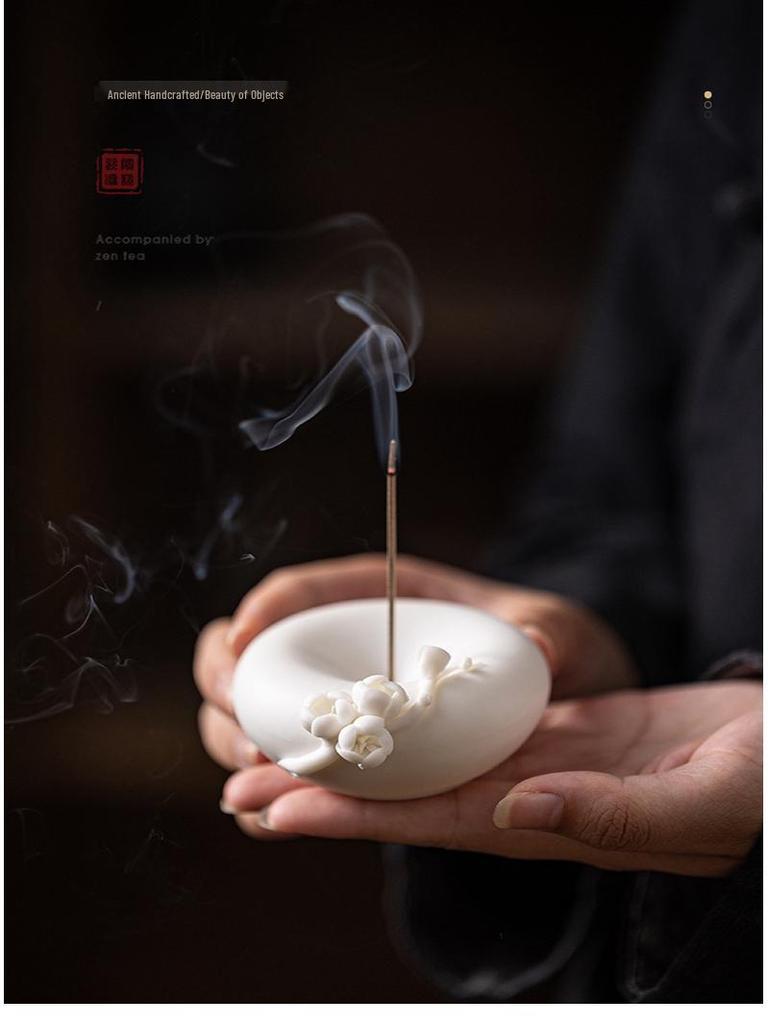 White Porcelain Plum Blossom Incense Holder: Handmade Vertical Stand for Indoor Use