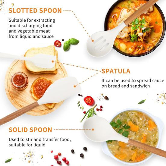 12Pcs Kitchen Utensil Set Wooden Handle Spatula Spoon Brush Whisk