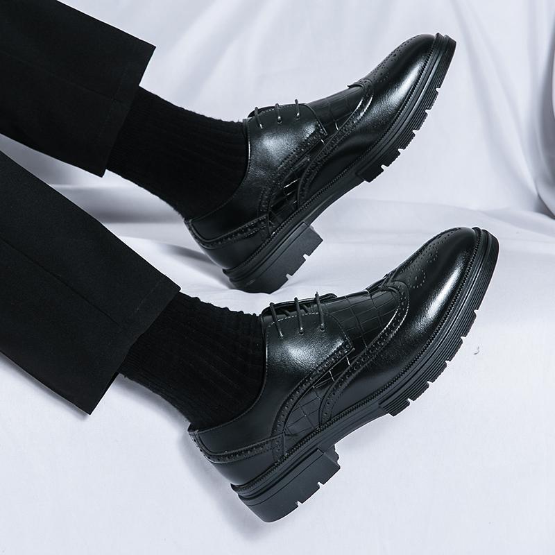 Men's Walking Shoe Men Leather Platform Oxfords Slip on Thick Tottom Male Derby Shoes Casual Loafers Men Comfortable Dress Shoes