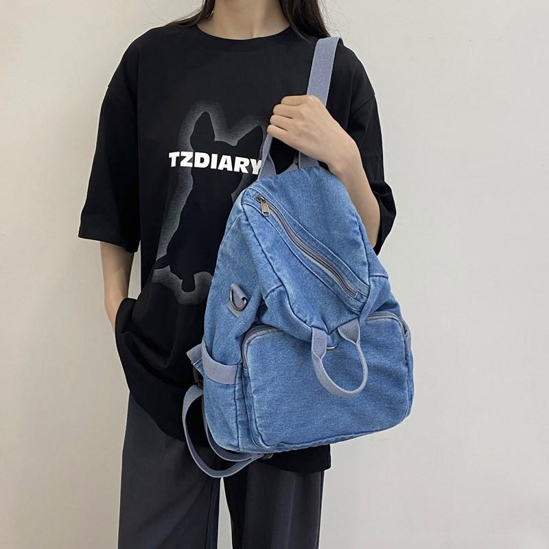 Denim Backpack Women's Casual Mini Backpack with Front Zip Pocket Adjustable Shoulder Straps Fashion School Bag