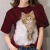 Camiseta para Mujer con Estampado 3D de Gato de Anime de Dibujos Animados, Cuello Redondo, Manga Corta Blanca, Ropa para Mujer, Tops de Verano Casual, Sudadera
