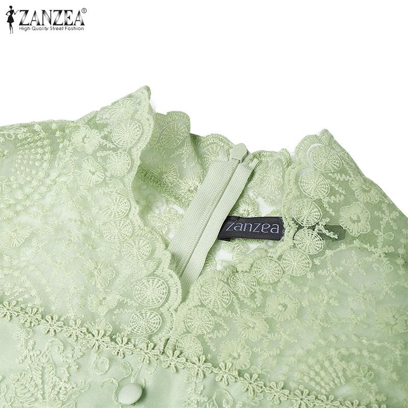 ZANZEA Bluză elegantă cu gât în V, mâneci 3/4, casual pentru femei, cu broderie și dantelă