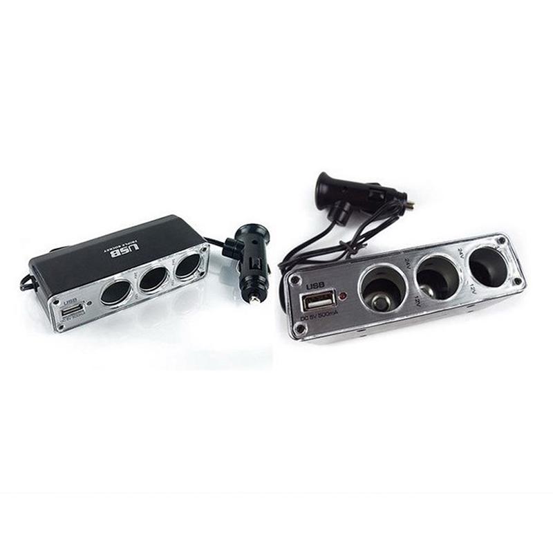 მანქანის სიგარეტის სანთებელა მრავალმხრივი 3 გზა + USB პორტის დამტენი ადაპტერი Dc 12V Witty