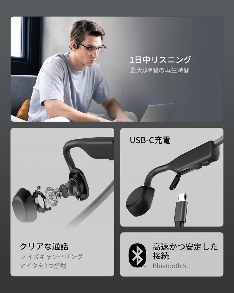 SHOKZ OpenMove Bluetooth 5.1 Bone Conduction Earphones, Official Store Authentic, Wireless Earphones for Remote Meetings Like Zoom, Telework, and