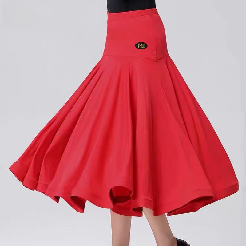 Dámská moderní kolová sukně Waltz Sálový tanec Tréninková volánová dlouhá sukně Dámská sálová taneční poloviční sukně Jednobarevné dlouhé šaty