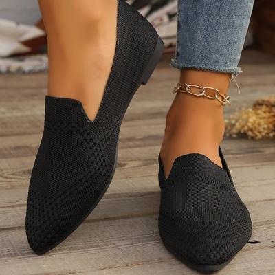 Women's Pointed Toe Flat Shoes Solid Color Knitted Slip On Shoes Casual Breathable Ballet Flats Women Flat Shoes Loafers