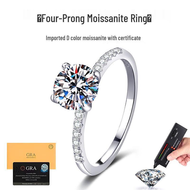 S925 Sterling Silver D Color Classic 1 Carat Moissanite Engagement Ring for Women