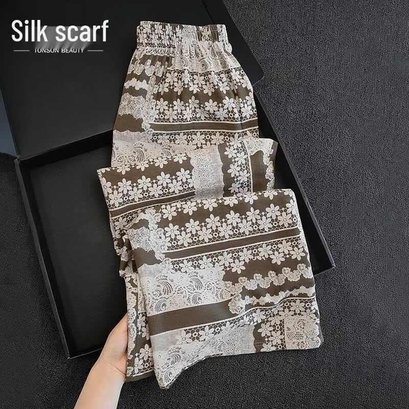 Women s Printed Elastic Waist Wide-Leg Pants One Size