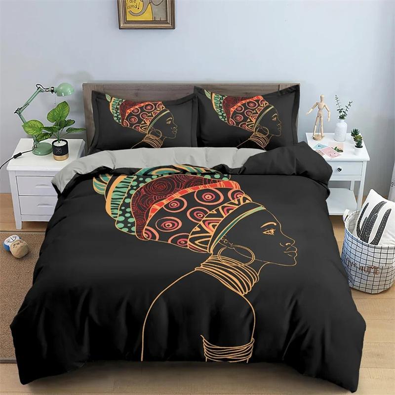Lightweight Durable King Queen Twin African Woman 3D Cartoon Printed Bedroom Decor Size Bedclothes Quilt