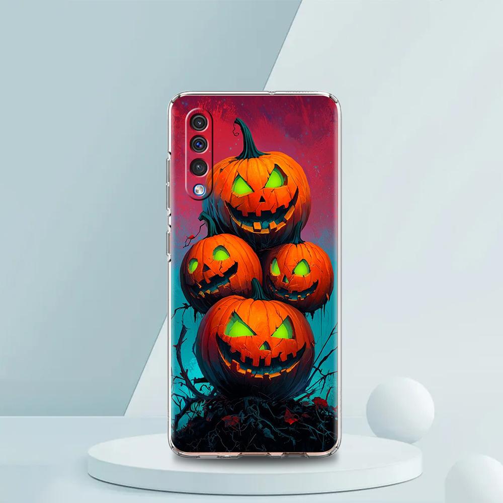 Transparent Phone Case for Samsung Galaxy A16 A14 A12 A22 A24 A42 A03S A06 A20 A30 A40 Soft TPU Cover Halloween Pumpkin Pattern
