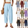 Women Loose Fit Casual Pants Relaxed Fit Elastic Waist Long Harem Lounge Trousers with Pockets for Daily Wear