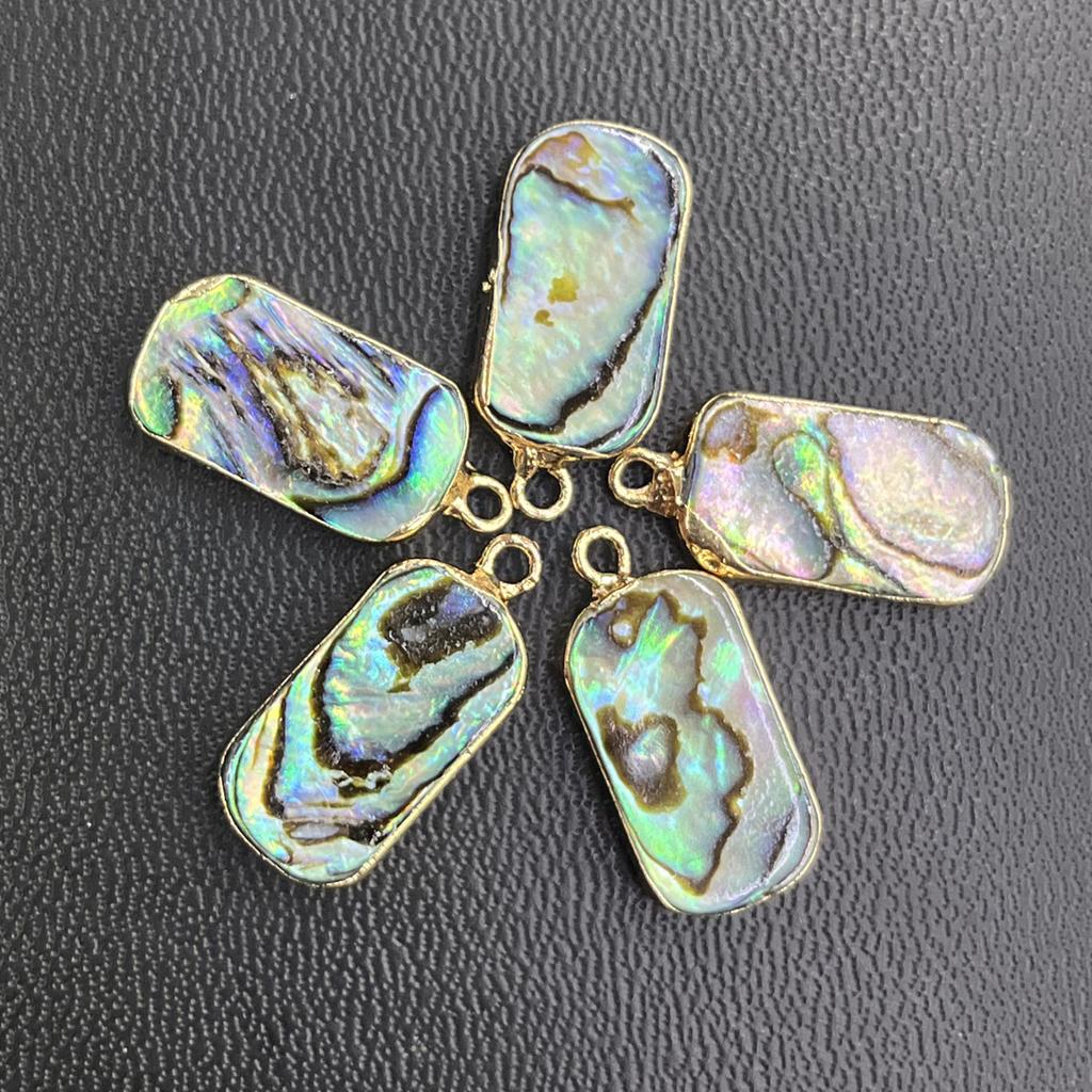1Pc, Natural Abalone Shell Rectangle Pendant Iridescent Golden Trim Charms for DIY Boho Jewelry Making Necklace & Earrings