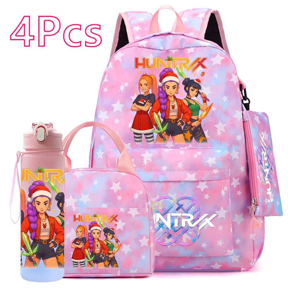 4 st/set Jul K-POP Tryckt Ryggsäck Handväska Pennskrin 750 ml Vattenflaska för Tonåring Pojke Flicka Bokväska Skolväska Med Drickmugg Barnpresent