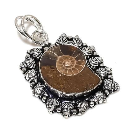 Ammonite Fossil Gemstone Handmade 925 Sterling Silver Jewelry Pendant 2.17" v3F08