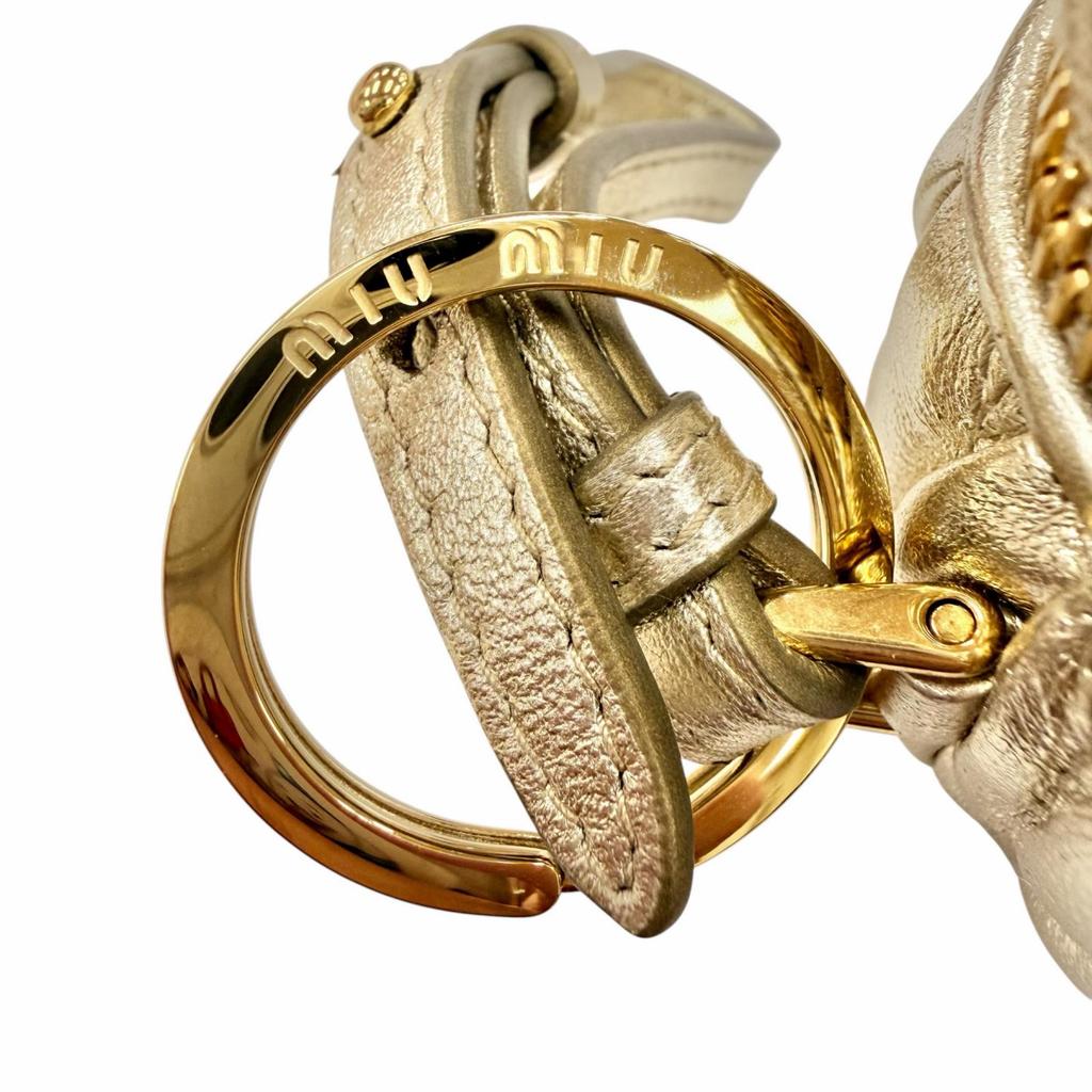 Excellent MIUMIU Charm TRICK MATELASSE KEYRING Gold Leather Women 5TL527 Used