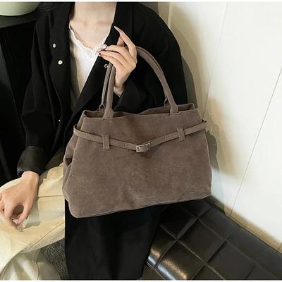 Vintage Suede Designer Tote Bag for Women Autumn Winter Luxury Ladies Bag Belt Buckle Large Capacity Feminine Shoulder Bags