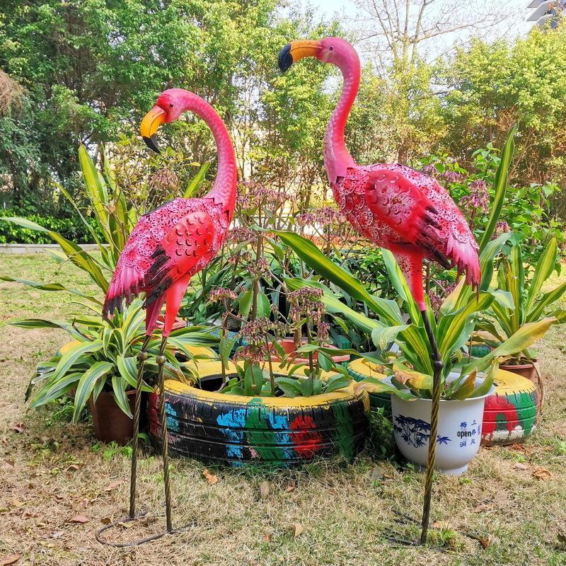 Solar-Powered Wrought Iron Flamingo Garden Ornament
