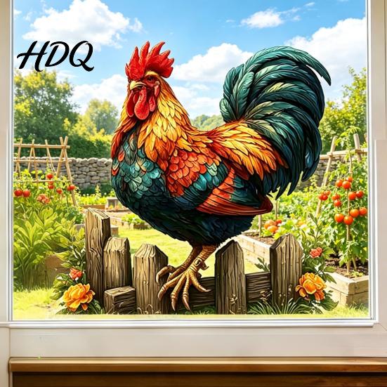 Cock Glass Sticker 1/2 Sheets Farmhouse Rooster Static Window Cling Removable Cling Decor Reusable Decal for Home Living Room
