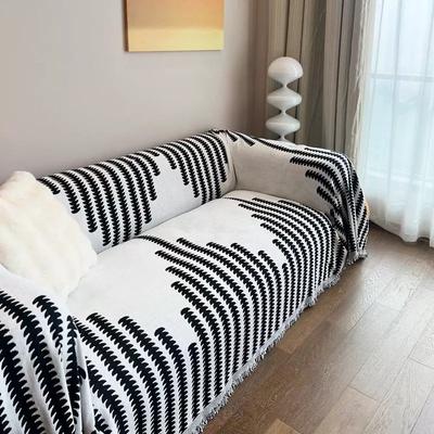 1pc Geometric Ascending Arrow Jacquard Chenille Sofa Towel, Nordic Style All-Season Decorative Couch Cover with Elegant Fringes