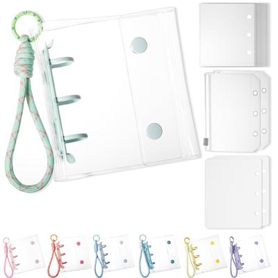 Gomura Transparent Sticker Book for Girls, A8 Size, Peelable Sticker Binder, Cute Sticker Storage, Braided Keychain, 20 Refills, 2 Zippered Pockets,