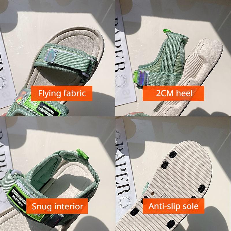 Non-slip Thick Soled Beach Shoes Hook&Loop Sandals Female Trend Fashion Casual Shoes Student Fairy Wind Summer Net Celebrity Ins Outside Wear