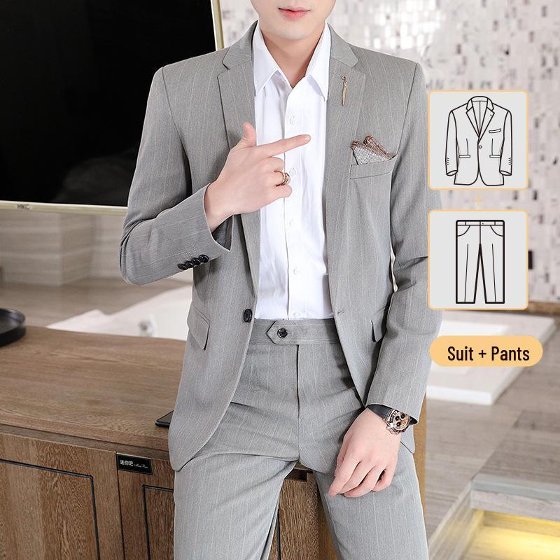 Men's 2020 Slim Fit Striped Three-Piece Suit - Korean Style, Plus Size, Formal Wedding & Banquet Attire