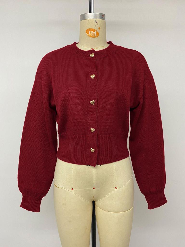 Women's Heart-Button Knit Cardigan: Red Christmas Sweater Coat, 2026 Autumn/Winter European & American Festival Style