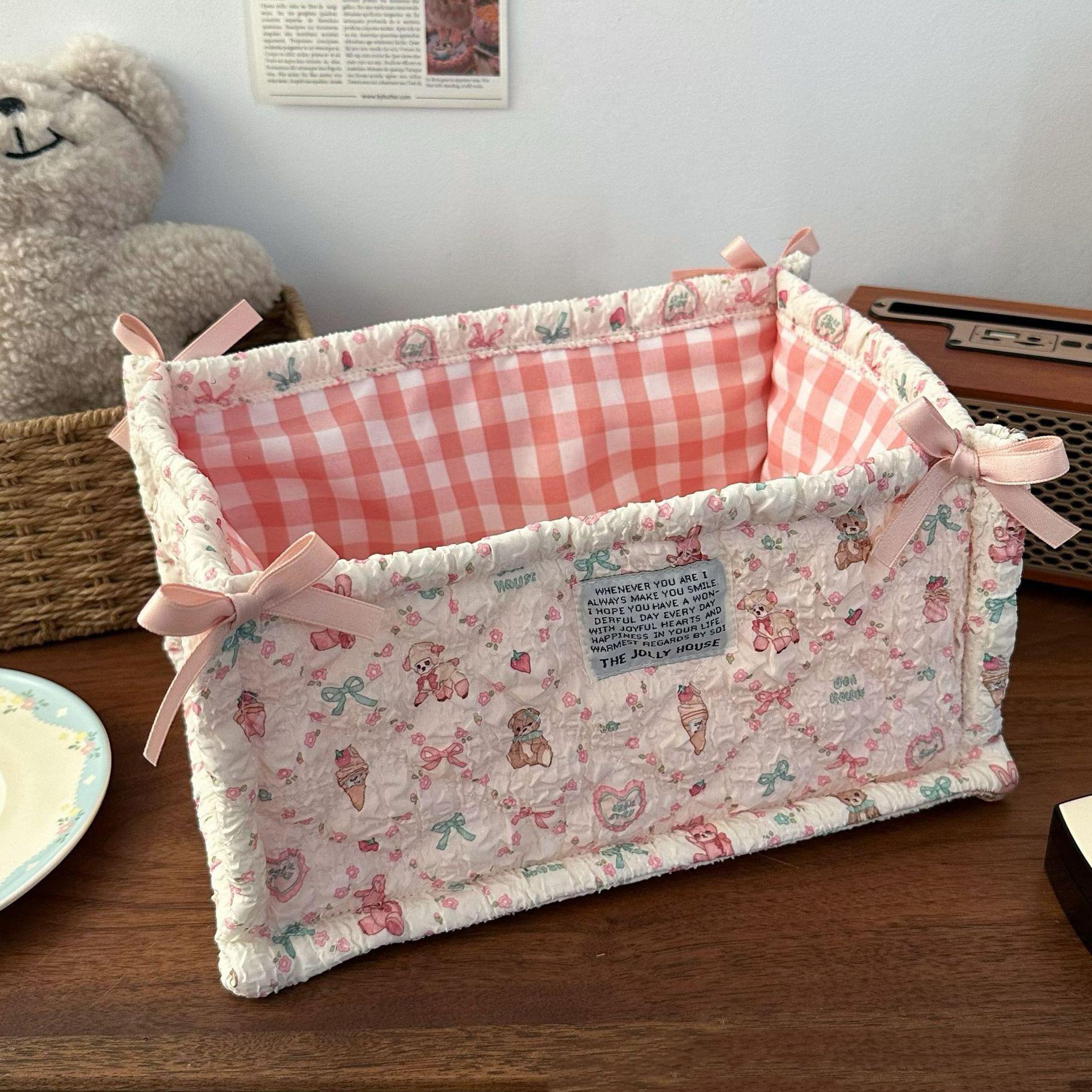 Квадратная корзина для хранения Кружевной цветок Настольный органайзер Корзина для хранения Корейская стеганая корзина для хранения Милый каркас для хранения Украшение L